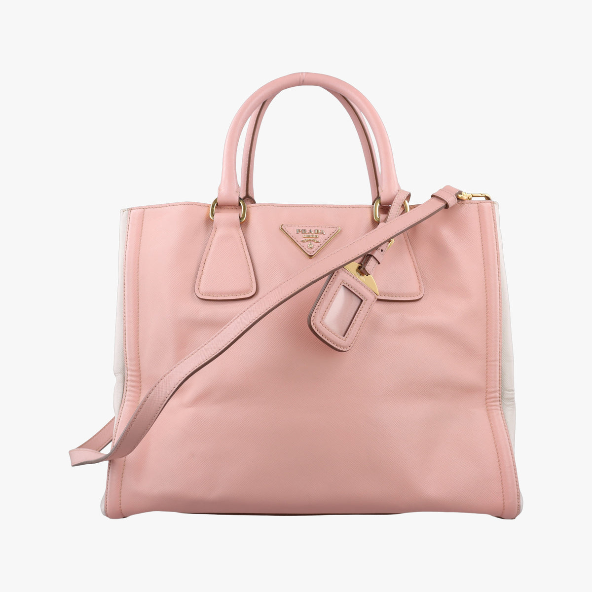 Pre-owned Prada Galleria Pink×White SAFFIANO Leather BN2438 shoulderbag | stylenewstar