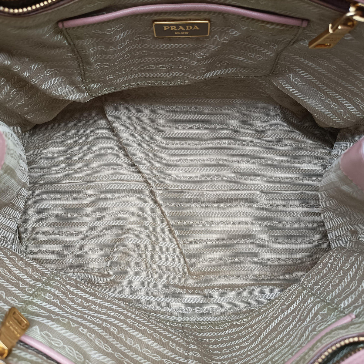 Pre-owned Prada Galleria Pink×White SAFFIANO Leather BN2438 shoulderbag | stylenewstar