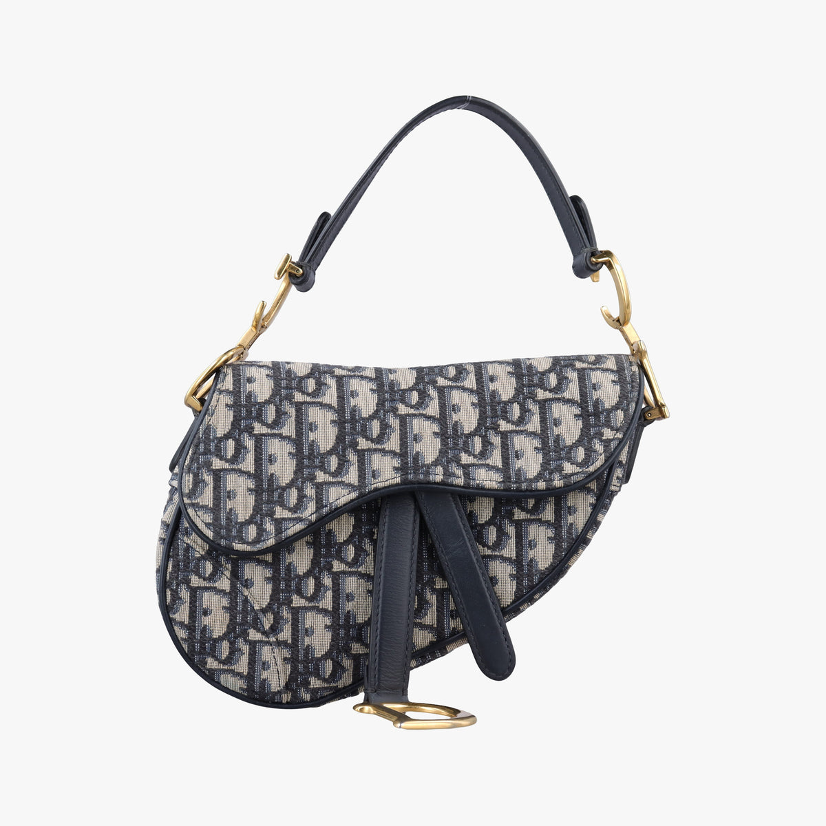 Secondhand Christian Dior Saddle Navy Jacquard × Leather  handbag | stylenewstar