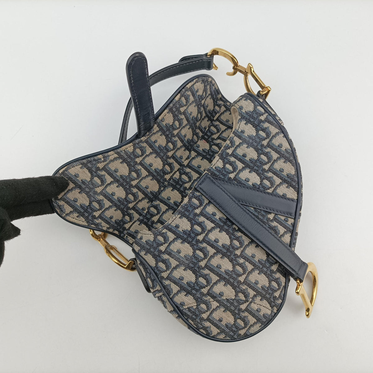 Secondhand Christian Dior Saddle Navy Jacquard × Leather  handbag | stylenewstar