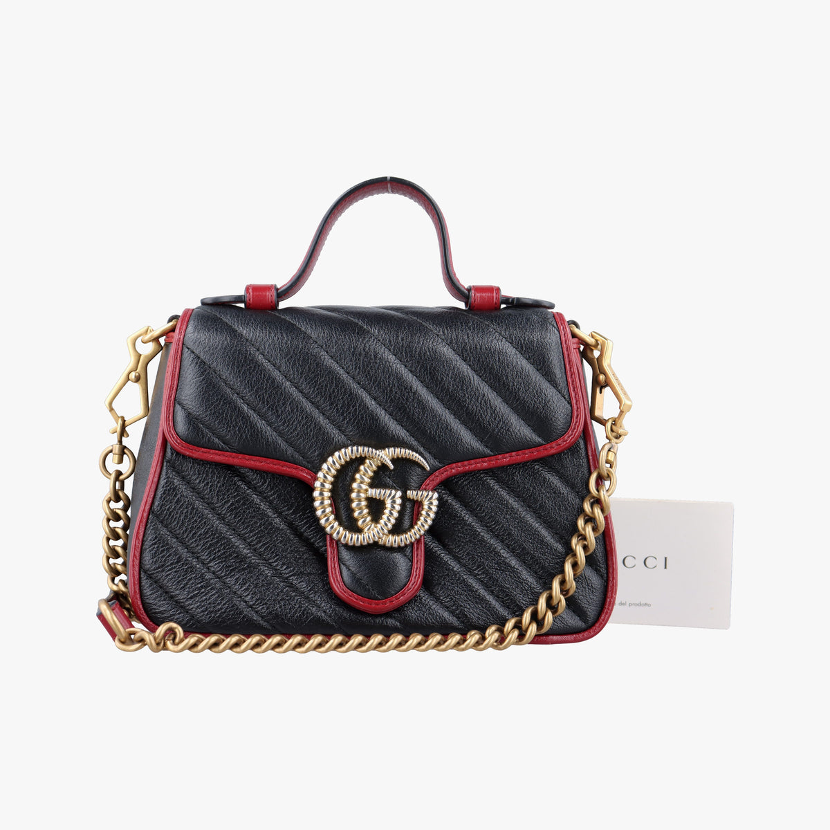 Pre-owned Gucci GG Marmont Black×Red Leather 583571 shoulderbag | stylenewstar