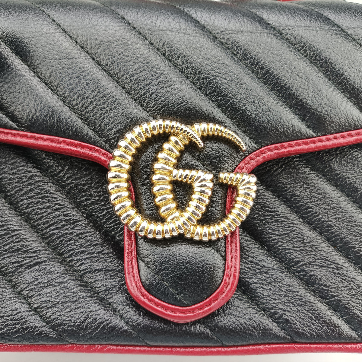 Pre-owned Gucci GG Marmont Black×Red Leather 583571 shoulderbag | stylenewstar