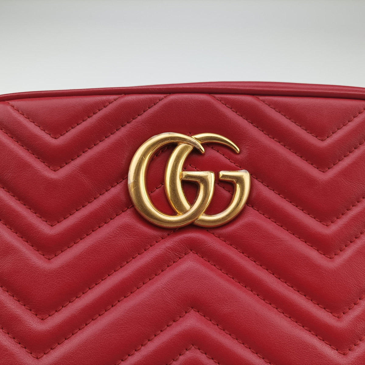 Pre-owned Gucci GG Marmont Red Leather 447632 shoulderbag | stylenewstar