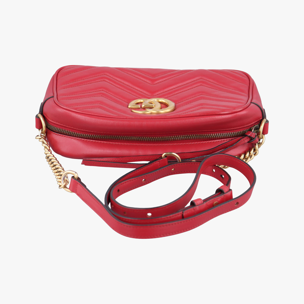 Pre-owned Gucci GG Marmont Red Leather 447632 shoulderbag | stylenewstar