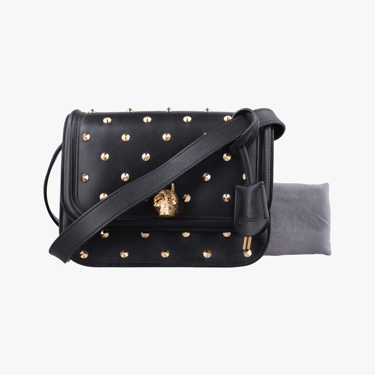 Pre-owned Alexander McQueen Studded Skull Padlock Black Leather  shoulderbag | stylenewstar