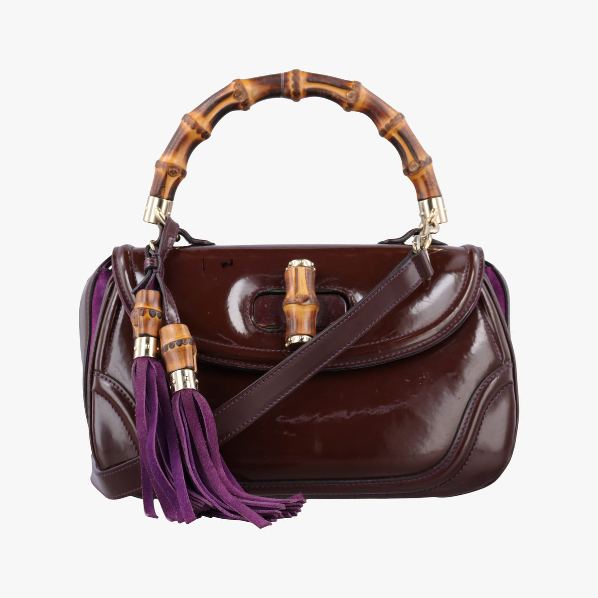 Pre-owned Gucci New Bamboo Purple Patent Leather 254884 shoulderbag | stylenewstar