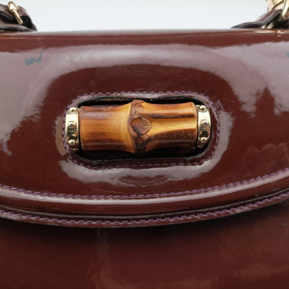 Pre-owned Gucci New Bamboo Purple Patent Leather 254884 shoulderbag | stylenewstar