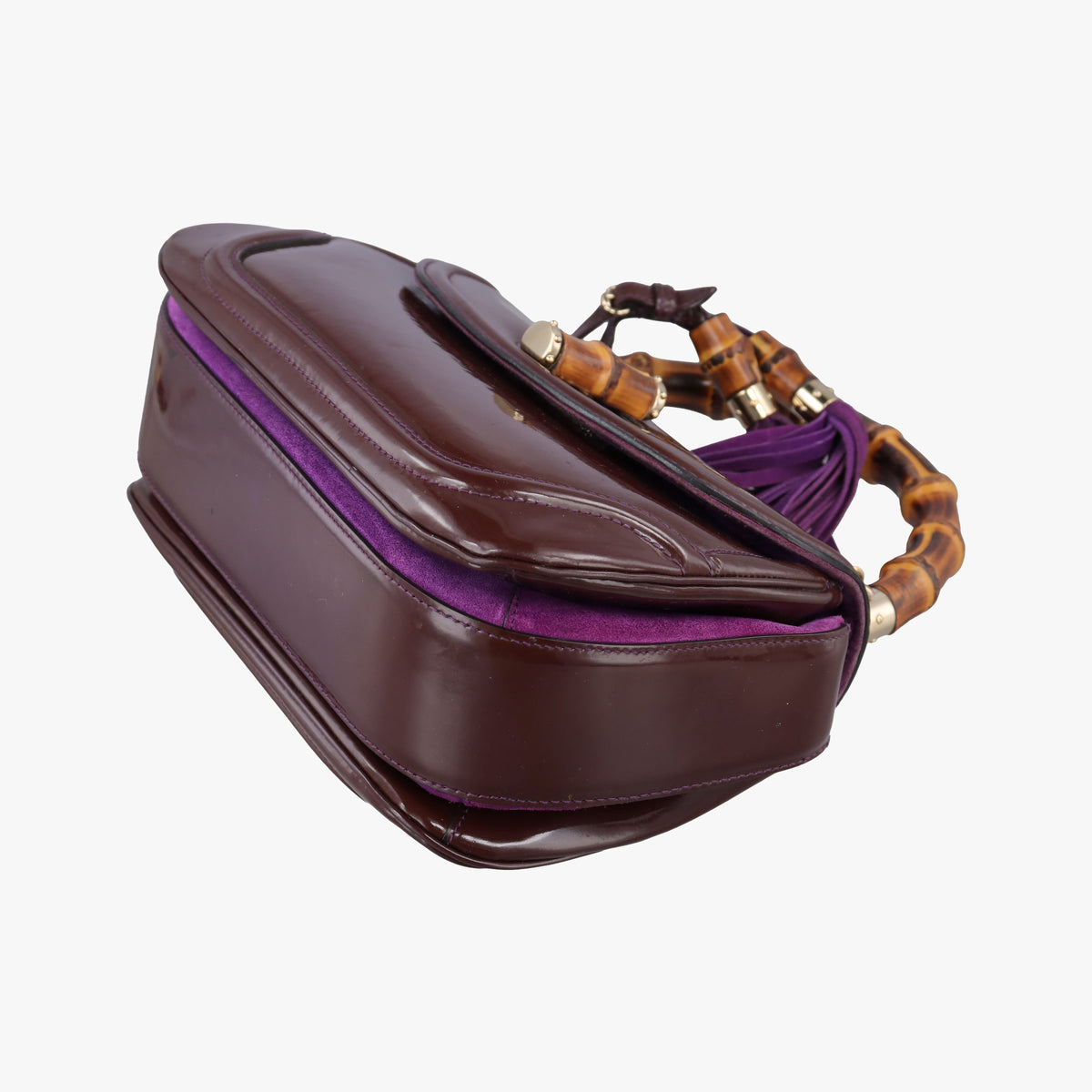Pre-owned Gucci New Bamboo Purple Patent Leather 254884 shoulderbag | stylenewstar