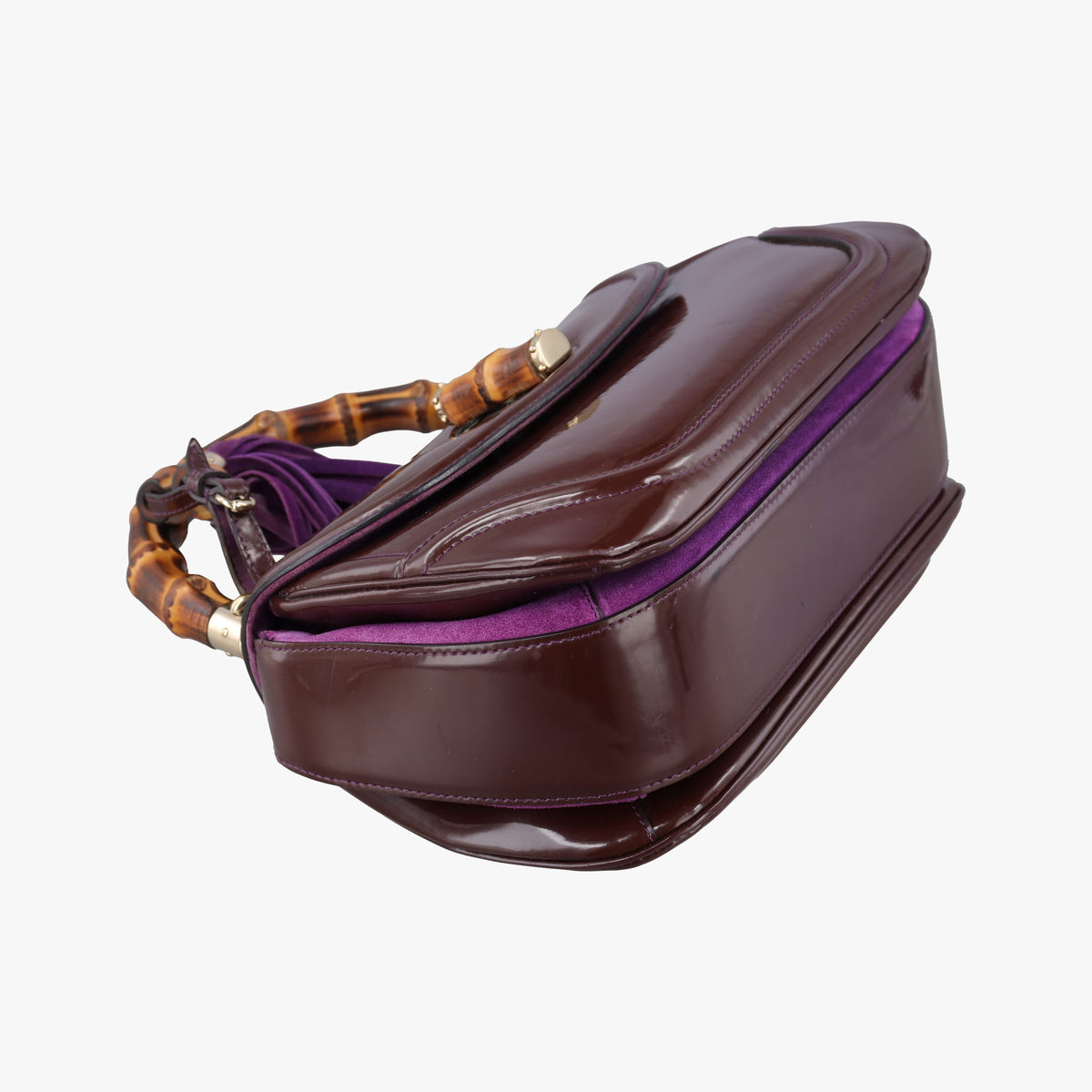 Pre-owned Gucci New Bamboo Purple Patent Leather 254884 shoulderbag | stylenewstar
