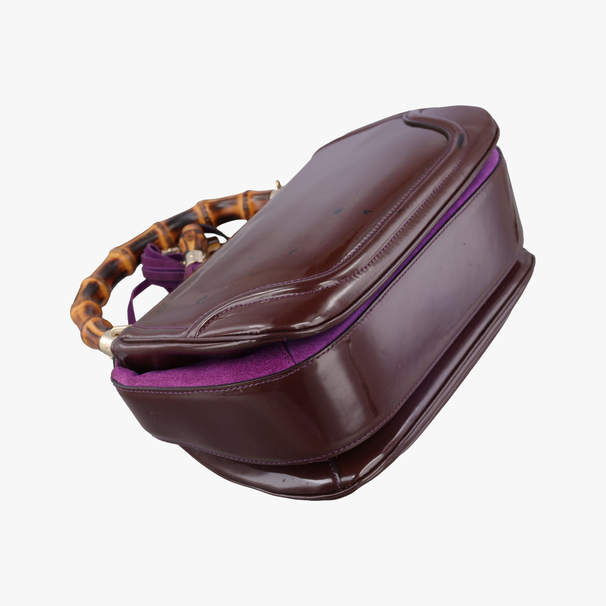 Pre-owned Gucci New Bamboo Purple Patent Leather 254884 shoulderbag | stylenewstar