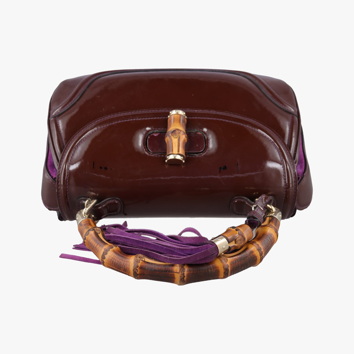 Pre-owned Gucci New Bamboo Purple Patent Leather 254884 shoulderbag | stylenewstar