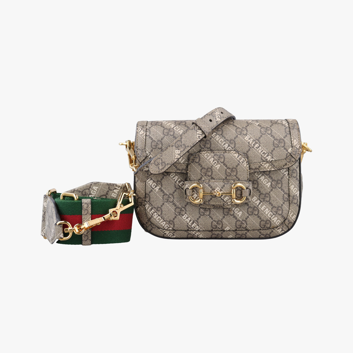 Pre-owned Gucci Horsebit 1955 Beige×Brown PVC coated canvas 658574 shoulderbag | stylenewstar