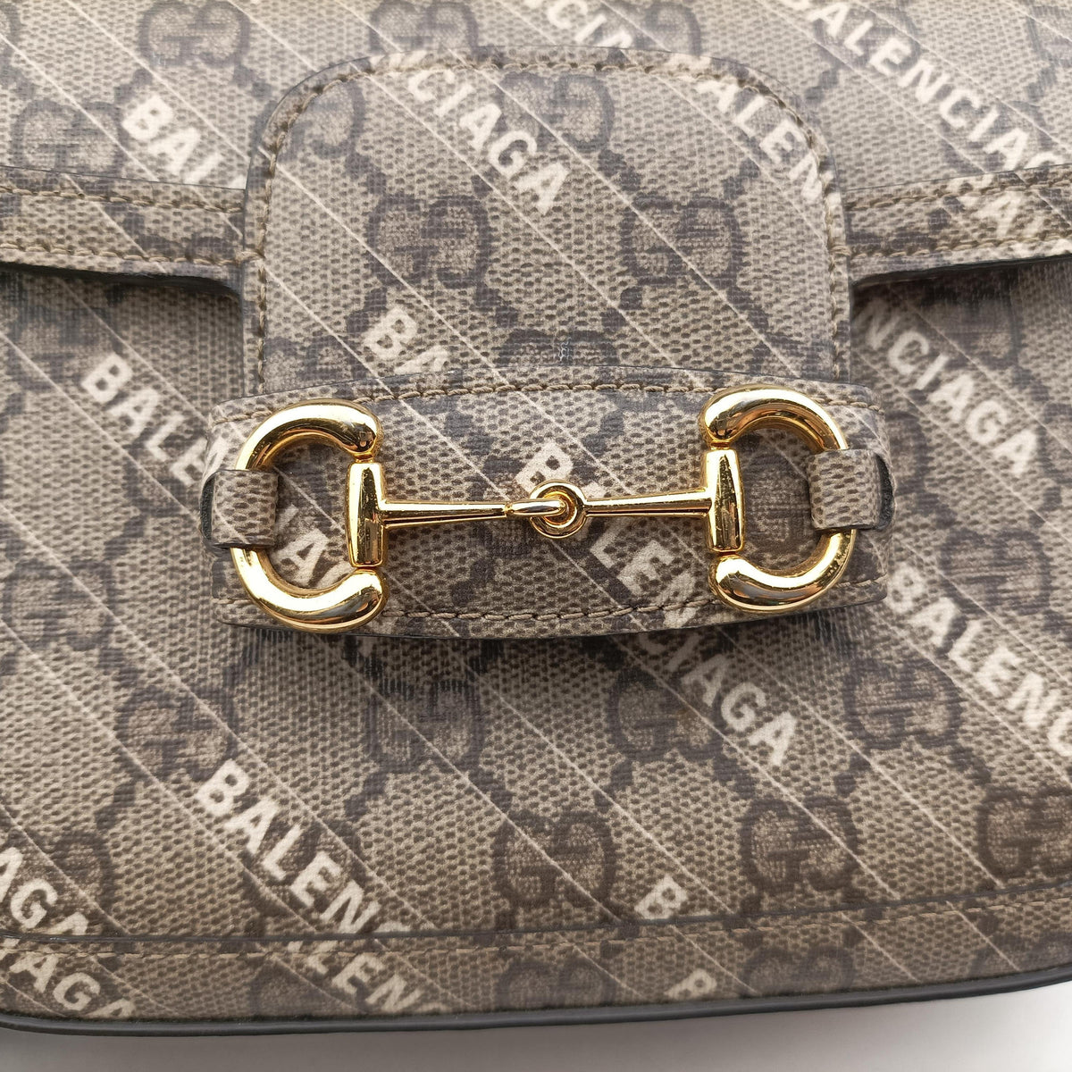 Pre-owned Gucci Horsebit 1955 Beige×Brown PVC coated canvas 658574 shoulderbag | stylenewstar