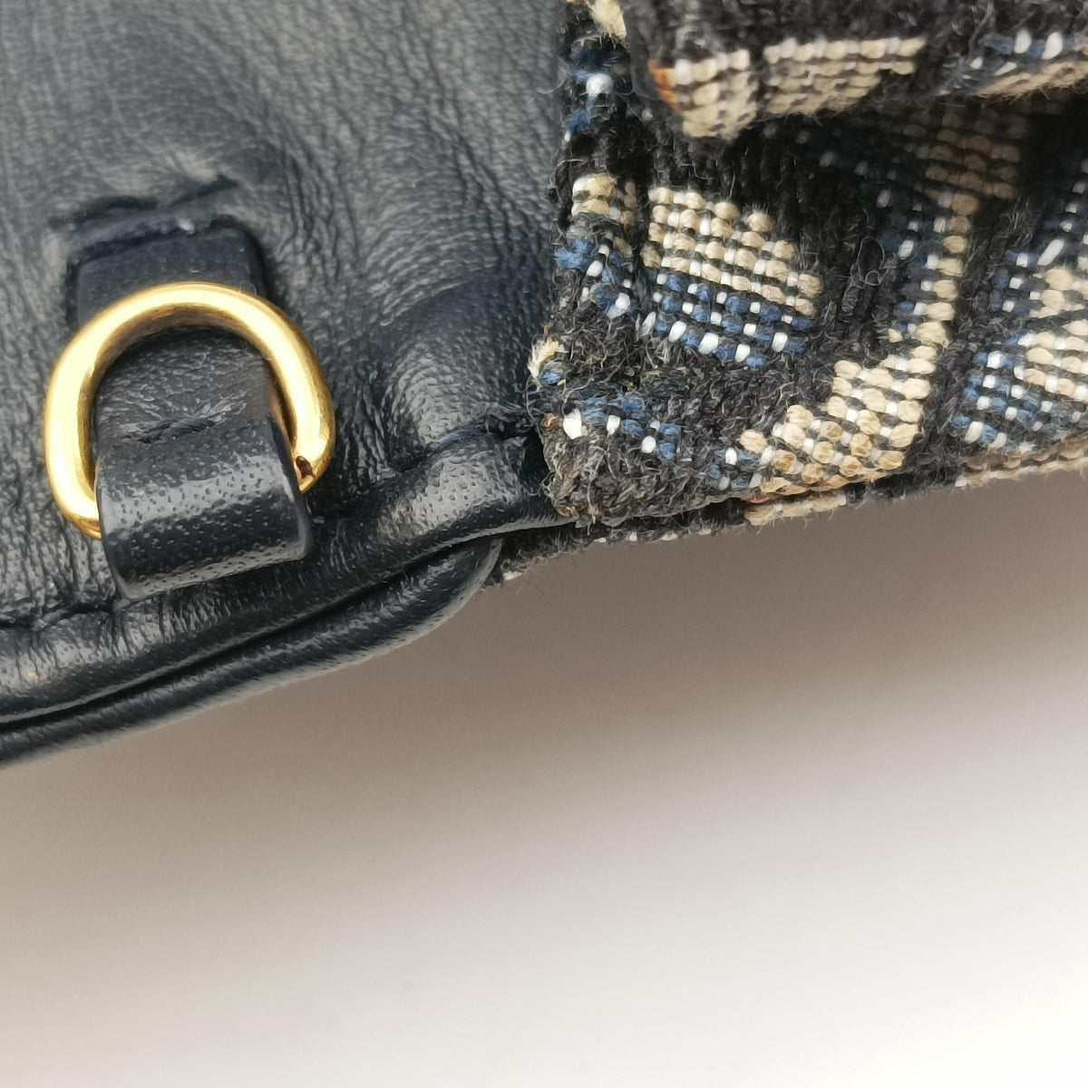 Pre-owned Christian Dior Saddle Navy jacquard×Leather  shoulderbag | stylenewstar