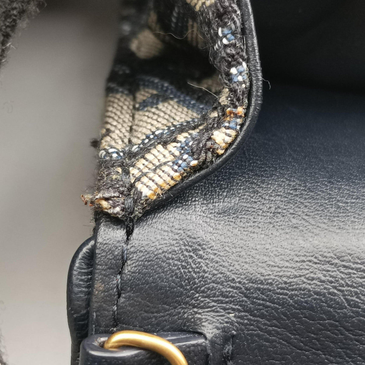 Pre-owned Christian Dior Saddle Navy jacquard×Leather  shoulderbag | stylenewstar