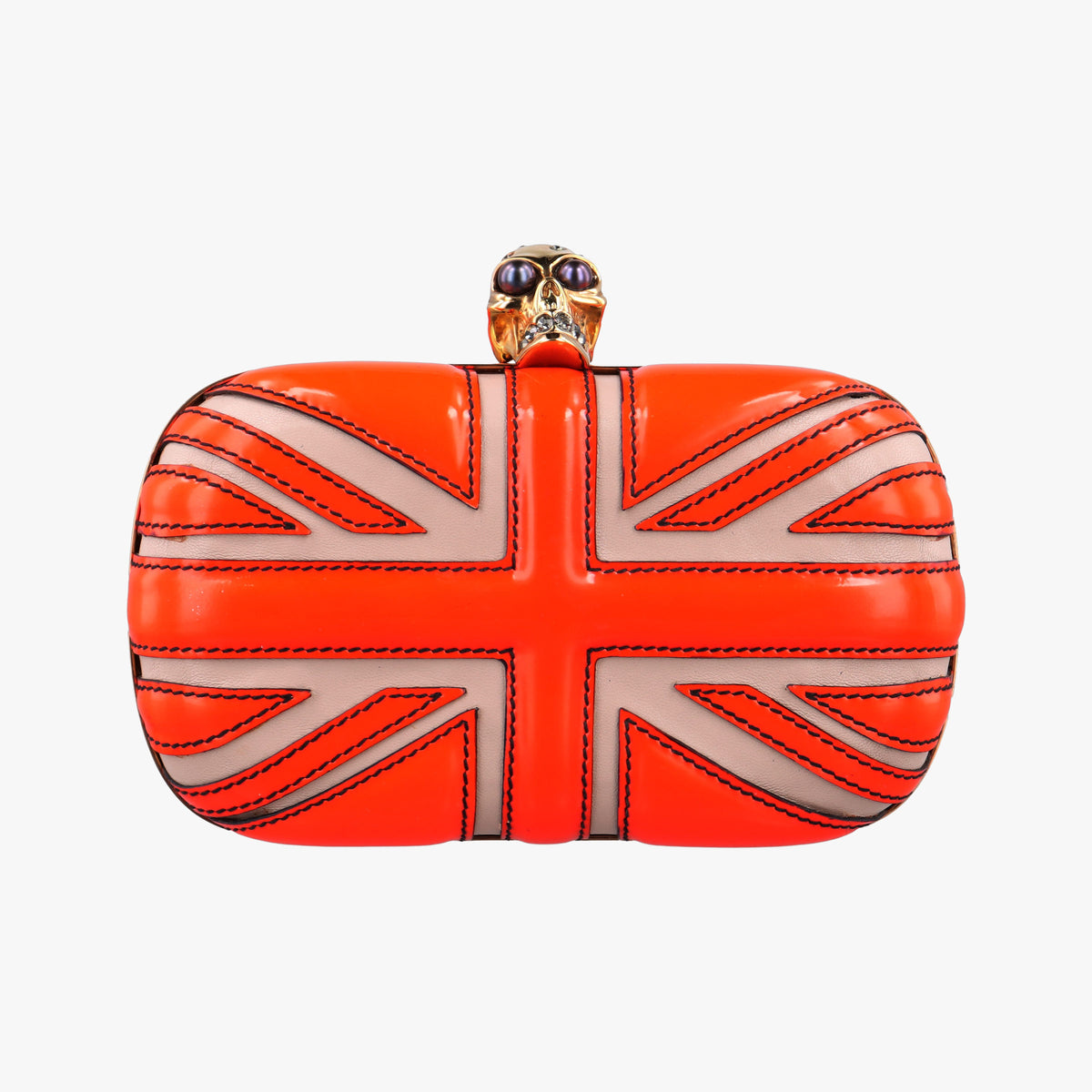 Pre-owned Alexander McQueen skull clutch Orange Enamel x Leather  clutchbag | stylenewstar