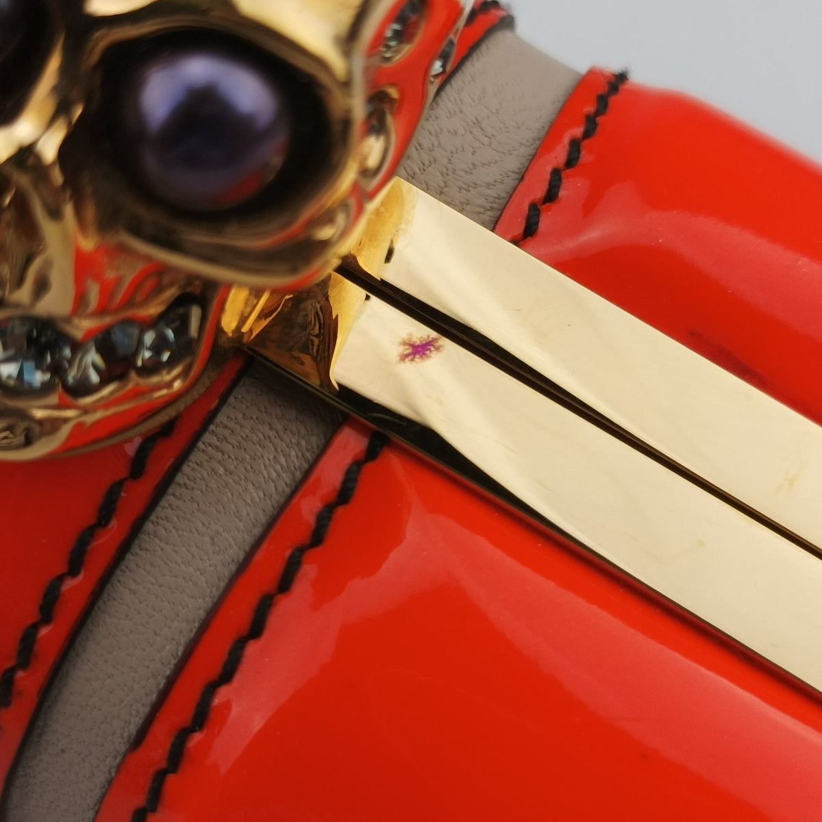 Pre-owned Alexander McQueen skull clutch Orange Enamel x Leather  clutchbag | stylenewstar