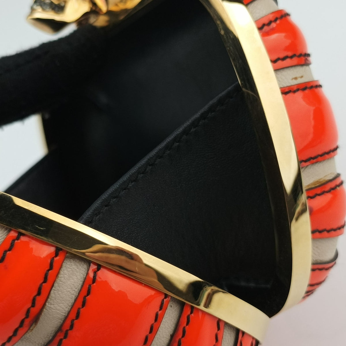 Pre-owned Alexander McQueen skull clutch Orange Enamel x Leather  clutchbag | stylenewstar