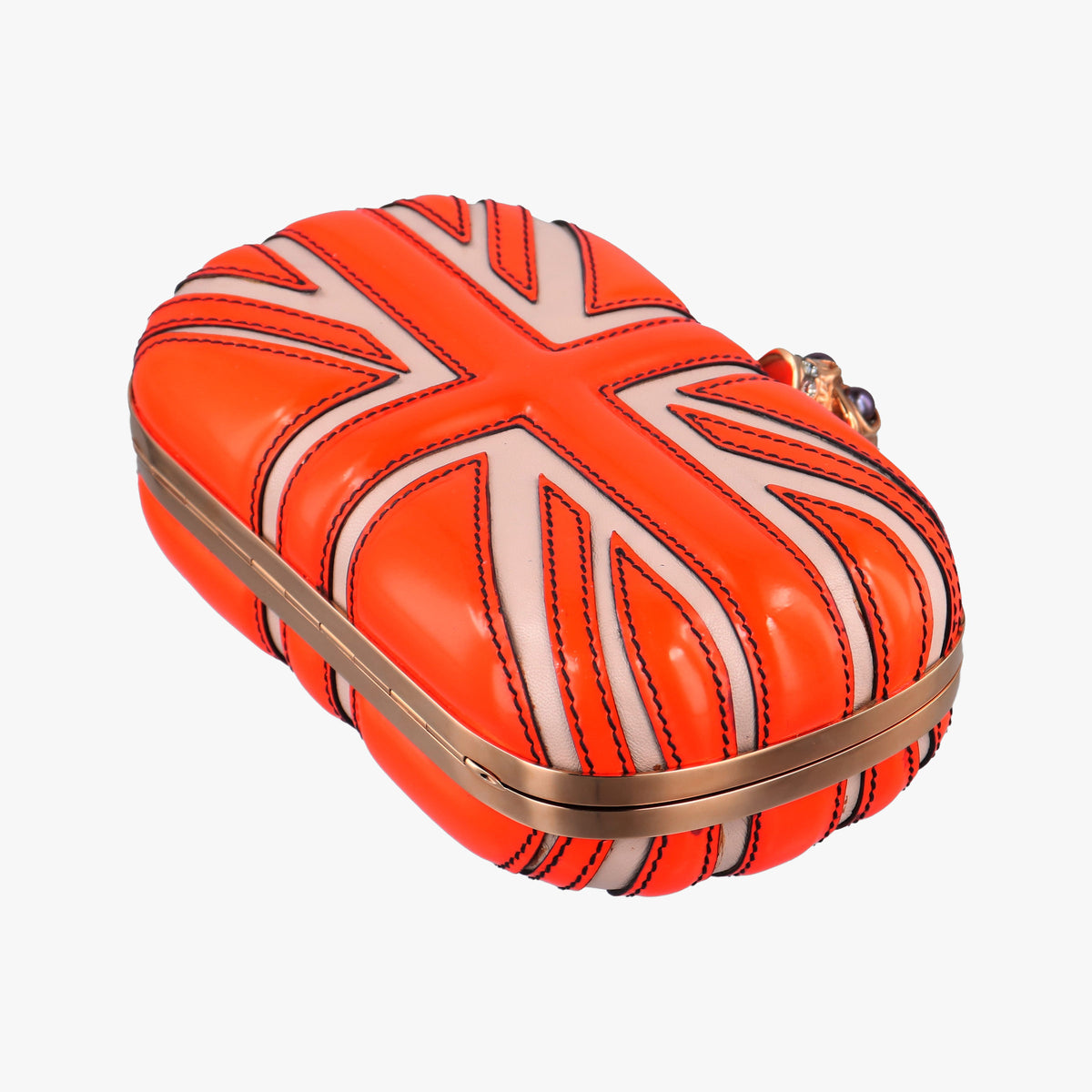 Pre-owned Alexander McQueen skull clutch Orange Enamel x Leather  clutchbag | stylenewstar