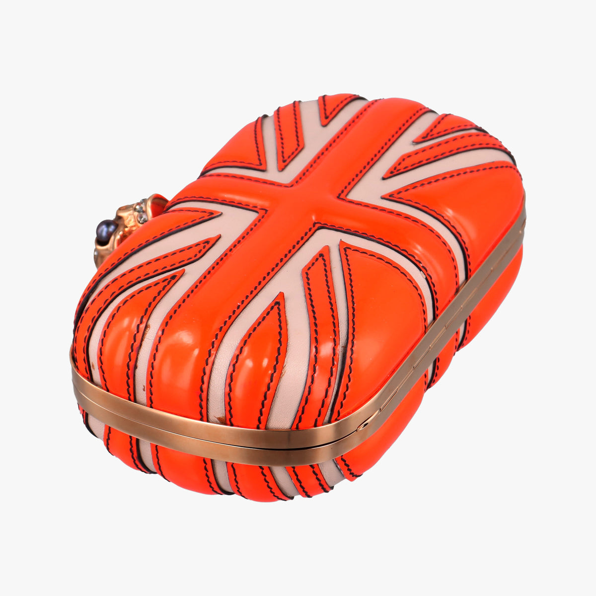 Pre-owned Alexander McQueen skull clutch Orange Enamel x Leather  clutchbag | stylenewstar