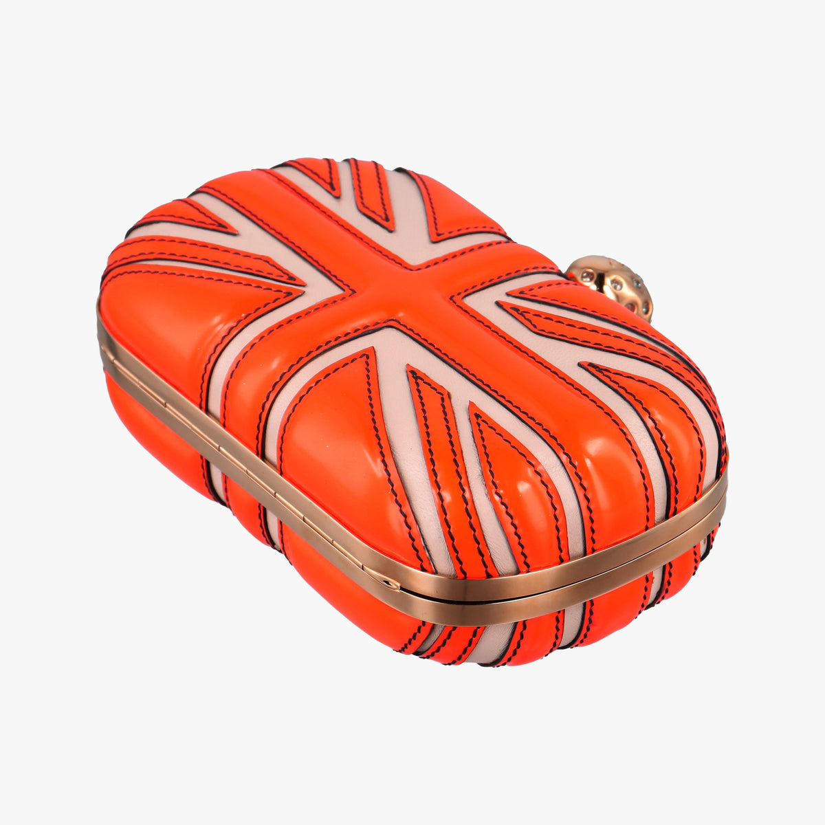 Pre-owned Alexander McQueen skull clutch Orange Enamel x Leather  clutchbag | stylenewstar