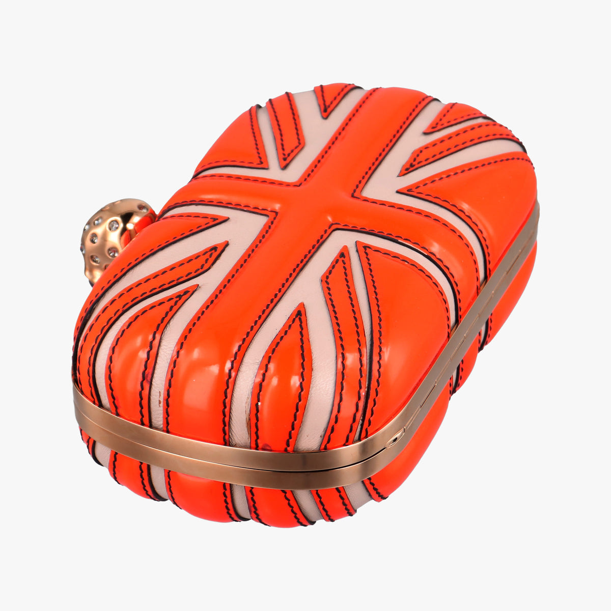 Pre-owned Alexander McQueen skull clutch Orange Enamel x Leather  clutchbag | stylenewstar