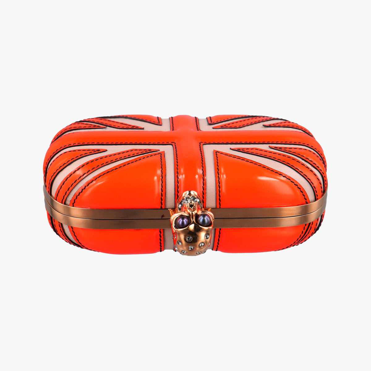 Pre-owned Alexander McQueen skull clutch Orange Enamel x Leather  clutchbag | stylenewstar