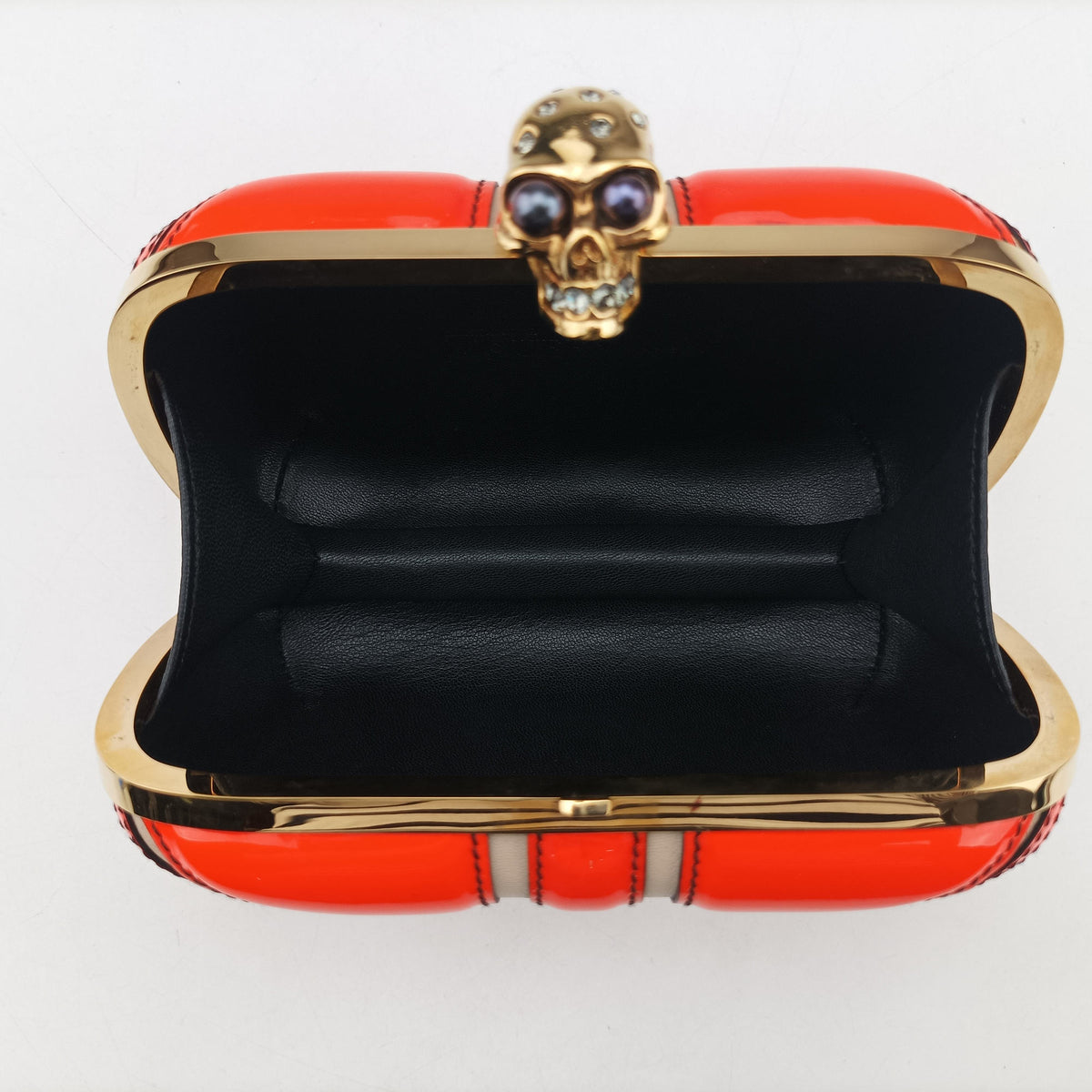 Pre-owned Alexander McQueen skull clutch Orange Enamel x Leather  clutchbag | stylenewstar