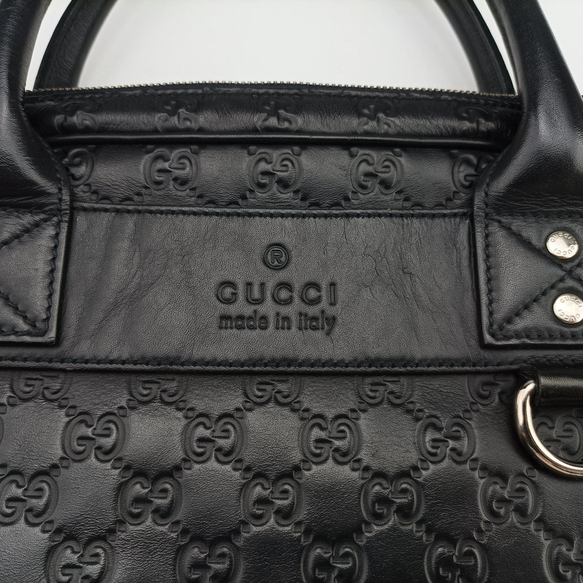 Pre-owned Gucci Guccissima Briefcase Business Black Leather 328937 handbag | stylenewstar