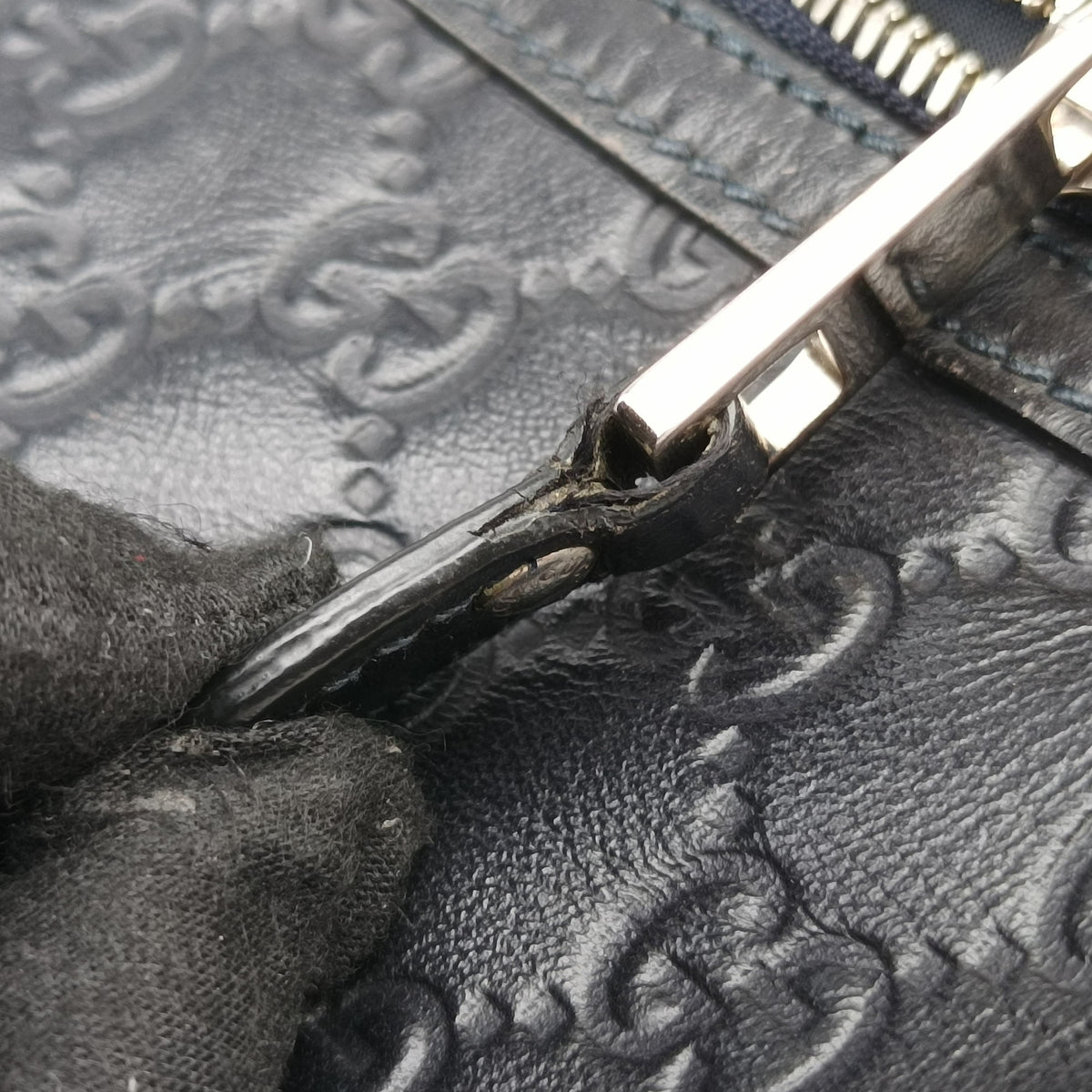 Pre-owned Gucci Guccissima Briefcase Business Black Leather 328937 handbag | stylenewstar