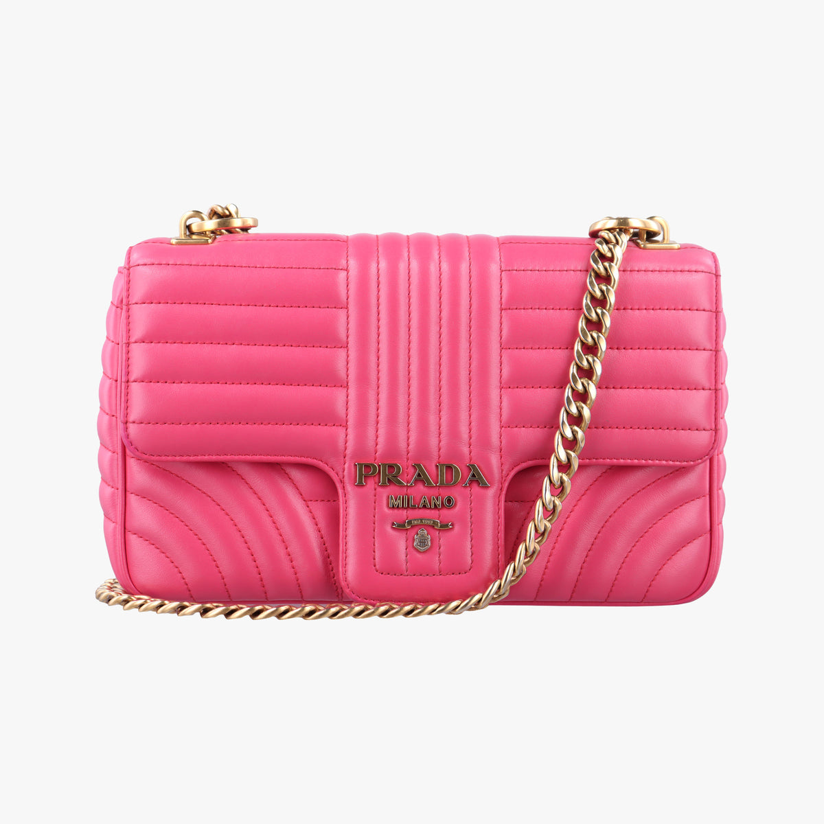 Pre-owned Prada Diagramme Pink Leather 1BD108 shoulderbag | stylenewstar