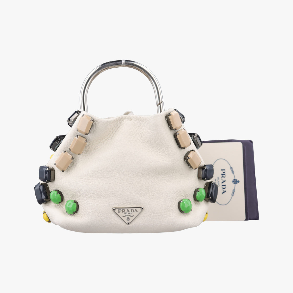 Pre-owned Prada Ring Bag White Leather  handbag | stylenewstar