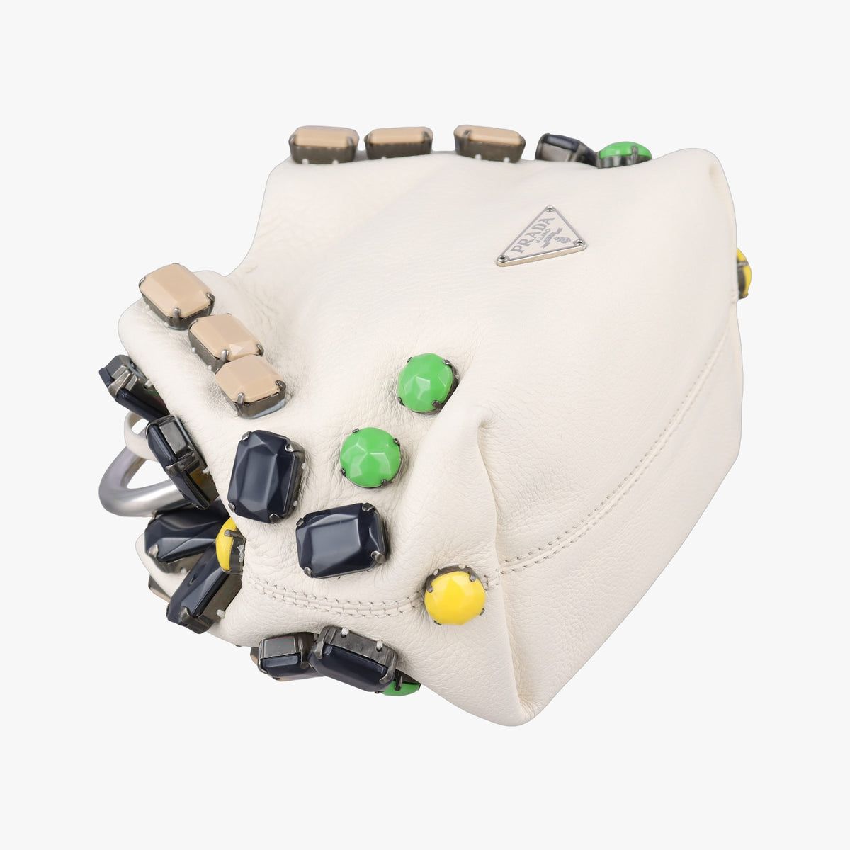 Pre-owned Prada Ring Bag White Leather  handbag | stylenewstar