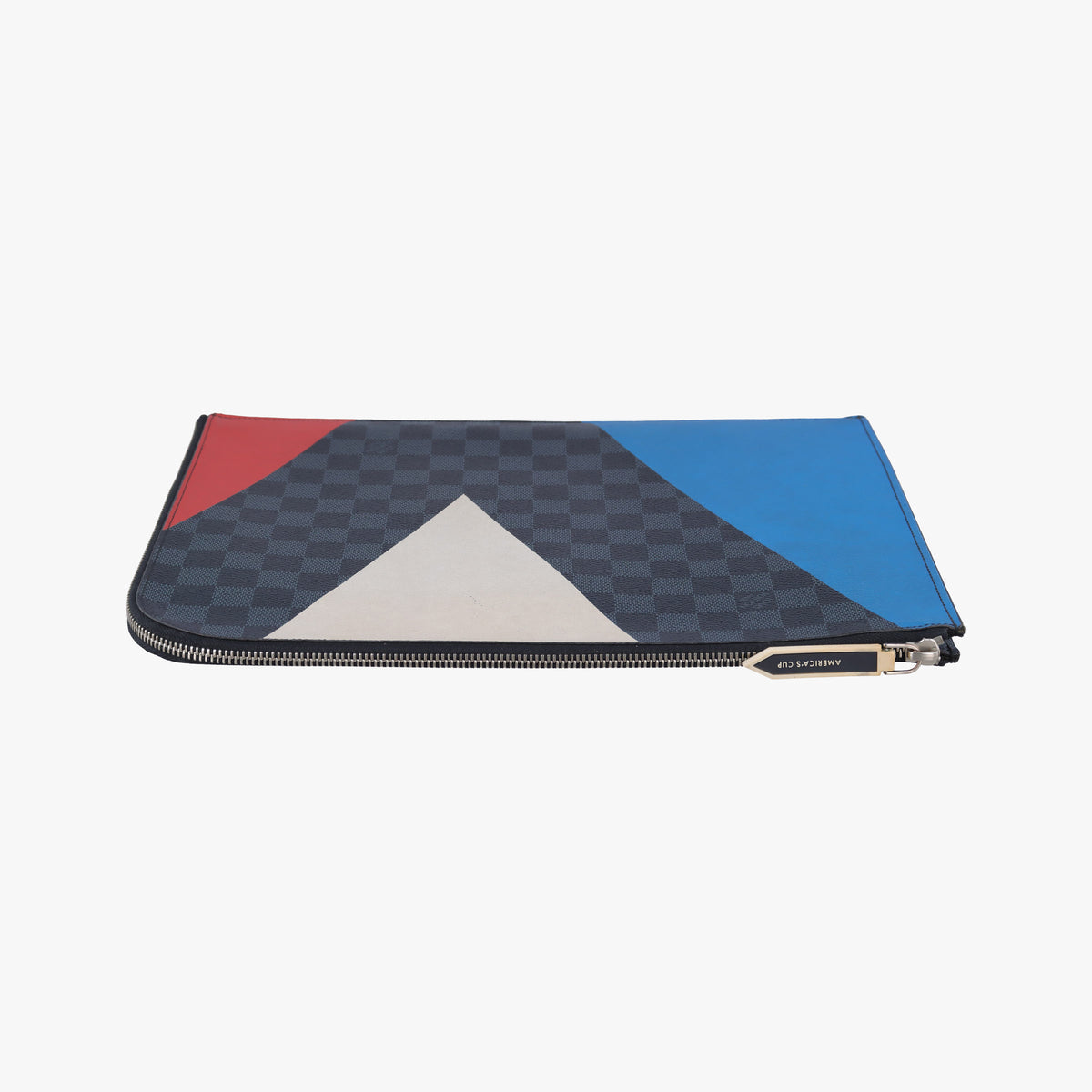 Pre-owned Louis Vuitton Pochette Jour GM America's Cup Noir × Tri-Color Damier Cobalt canvas N41639 clutchbag | stylenewstar