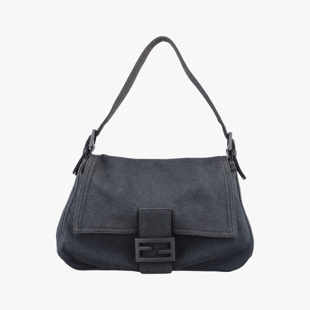Pre-owned Fendi Mamma Baguette Grey Cotton 26325 shoulderbag | stylenewstar