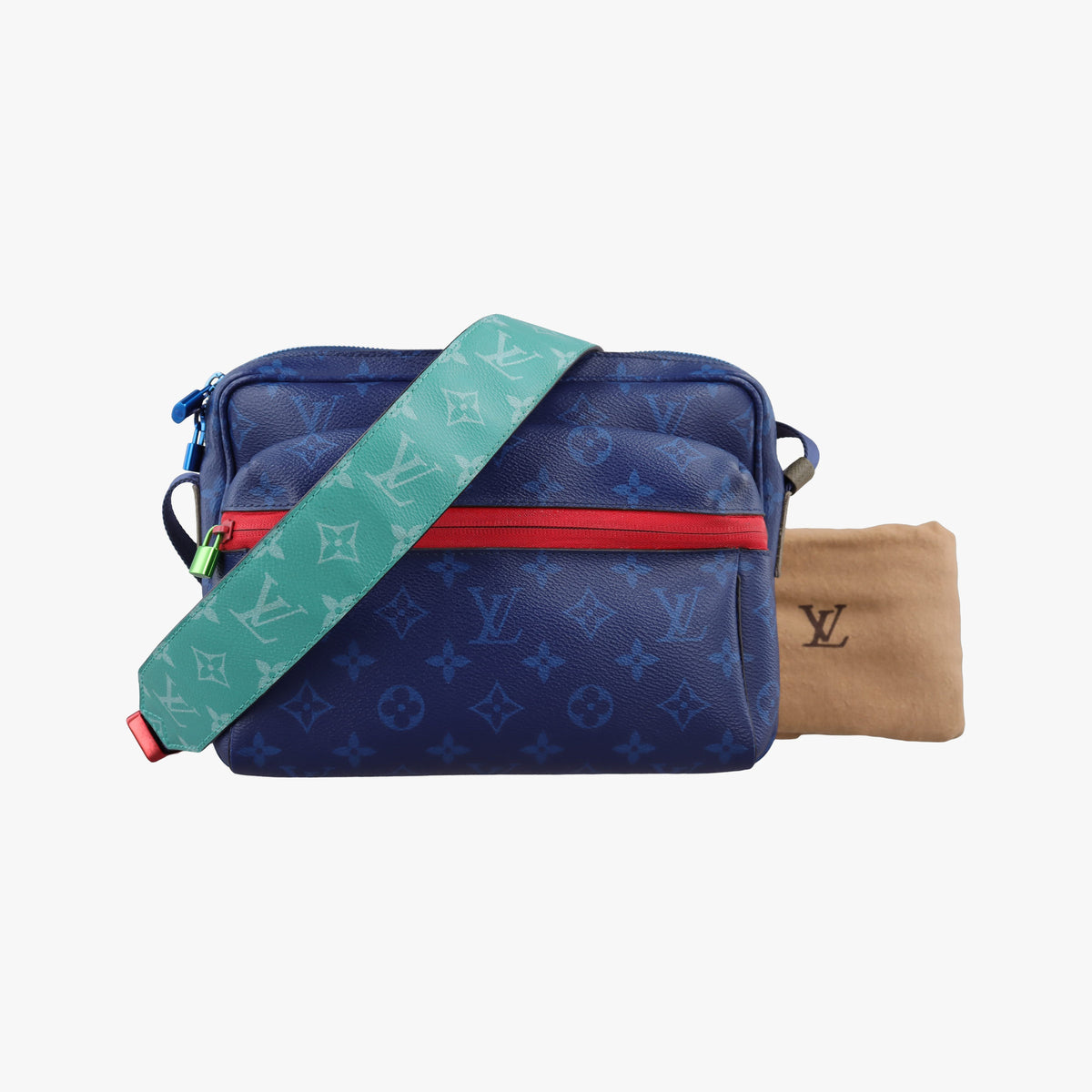 Pre-owned Louis Vuitton Monogram Pacific Messenger PM Blue×Green×Red Monogram canvas×leather M43829 shoulderbag | stylenewstar
