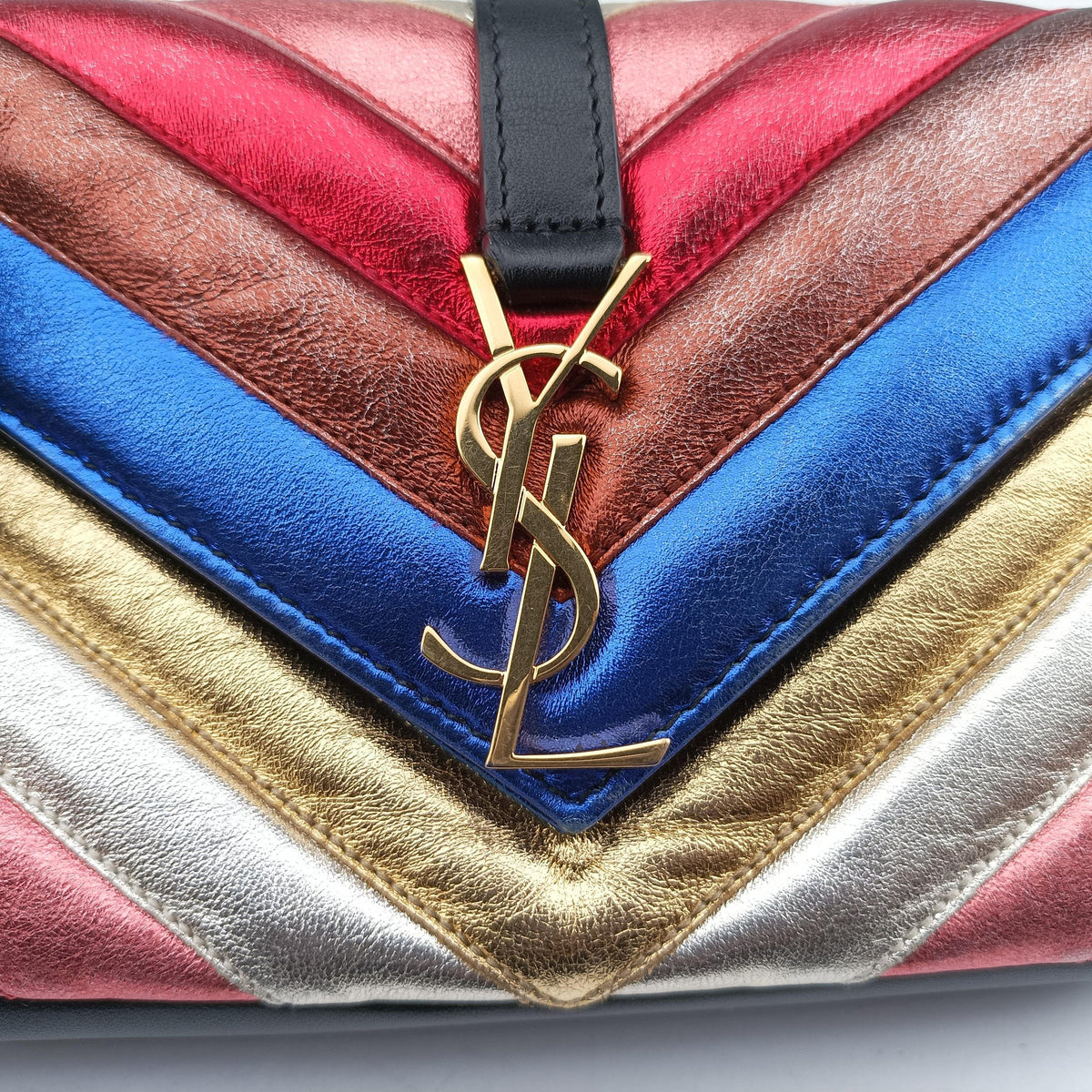 Pre-owned Yves Saint Laurent COLLEGE Rainbow Multicolour Leather 447977 shoulderbag | stylenewstar