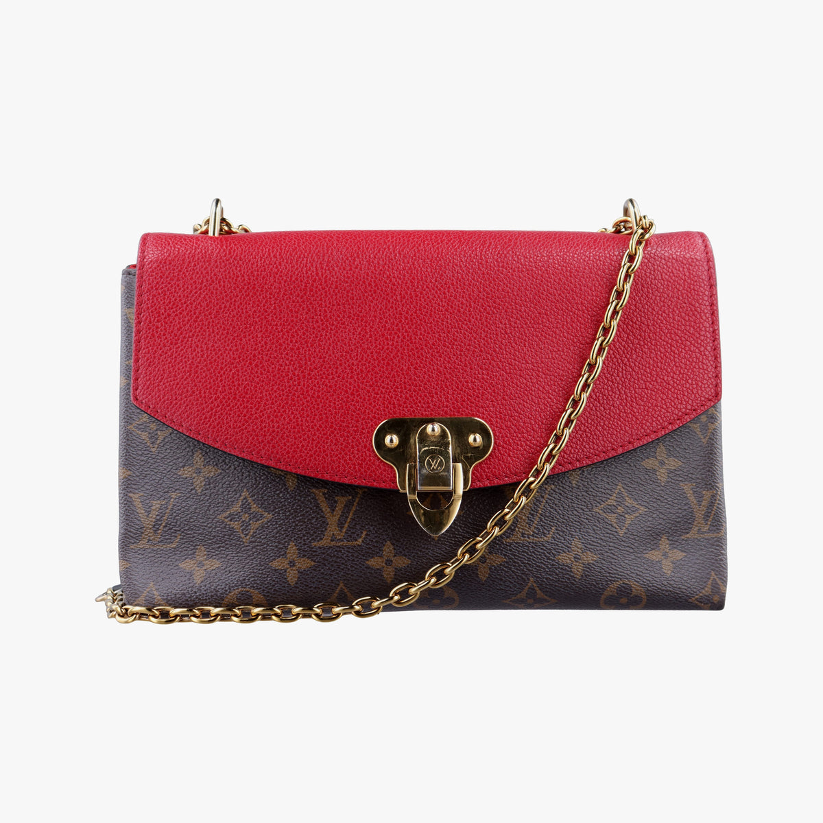 Pre-owned Louis Vuitton SAINT PLACIDE brown×CERISE Monogram Canvas×calf leather M43713 shoulderbag | stylenewstar