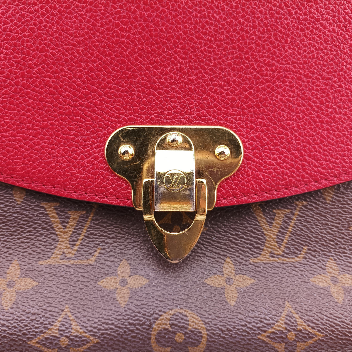 Pre-owned Louis Vuitton SAINT PLACIDE brown×CERISE Monogram Canvas×calf leather M43713 shoulderbag | stylenewstar