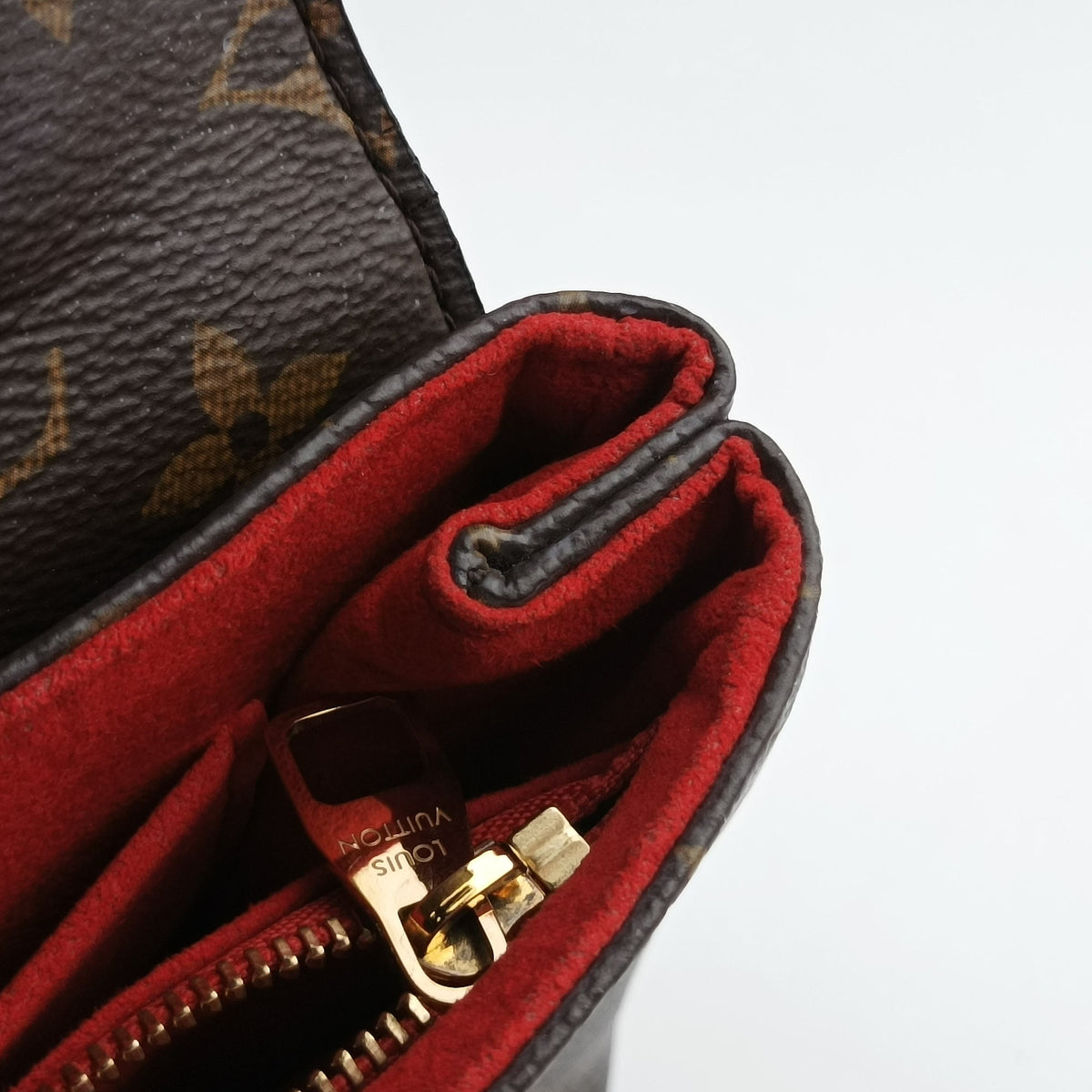 Pre-owned Louis Vuitton SAINT PLACIDE brown×CERISE Monogram Canvas×calf leather M43713 shoulderbag | stylenewstar
