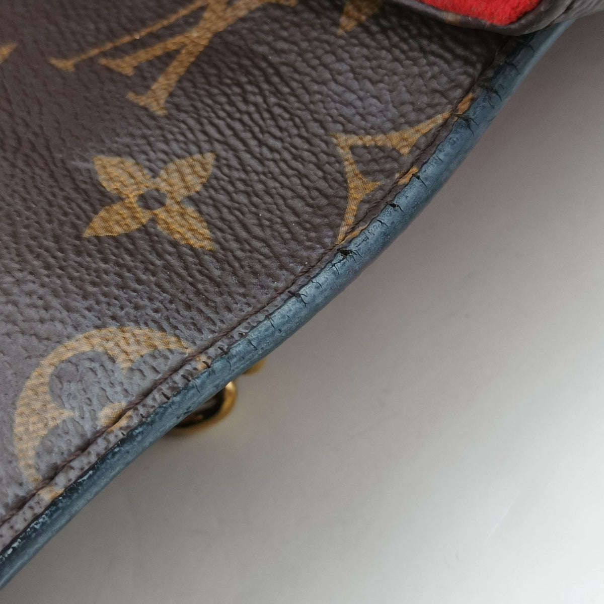 Pre-owned Louis Vuitton SAINT PLACIDE brown×CERISE Monogram Canvas×calf leather M43713 shoulderbag | stylenewstar