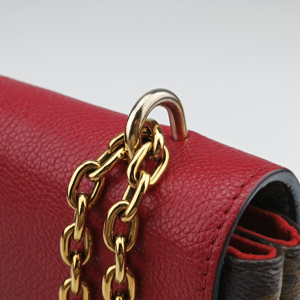 Pre-owned Louis Vuitton SAINT PLACIDE brown×CERISE Monogram Canvas×calf leather M43713 shoulderbag | stylenewstar