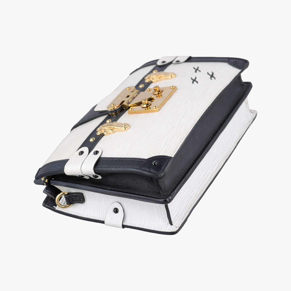 Pre-owned Louis Vuitton Trunk clutch White×Black Leather×Epi M52151 shoulderbag | stylenewstar