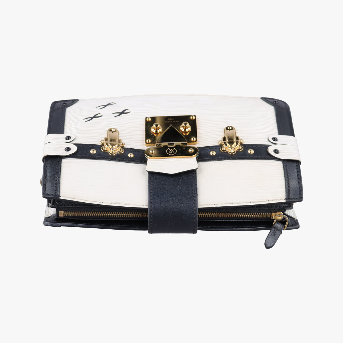 Pre-owned Louis Vuitton Trunk clutch White×Black Leather×Epi M52151 shoulderbag | stylenewstar