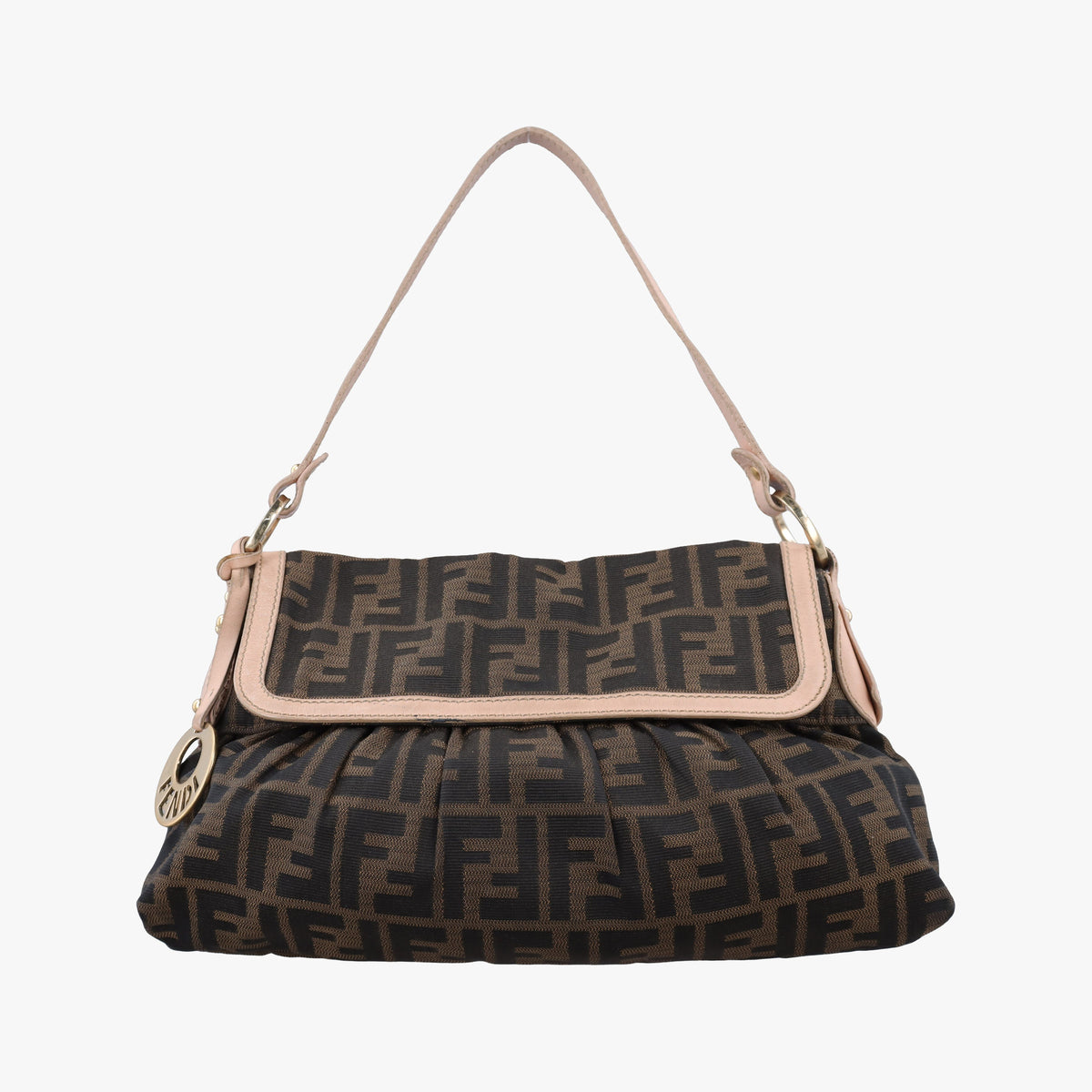 Pre-owned Fendi Tobacco Zucca Chef Brown×pink Canvas×Leather 8BR445 shoulderbag | stylenewstar