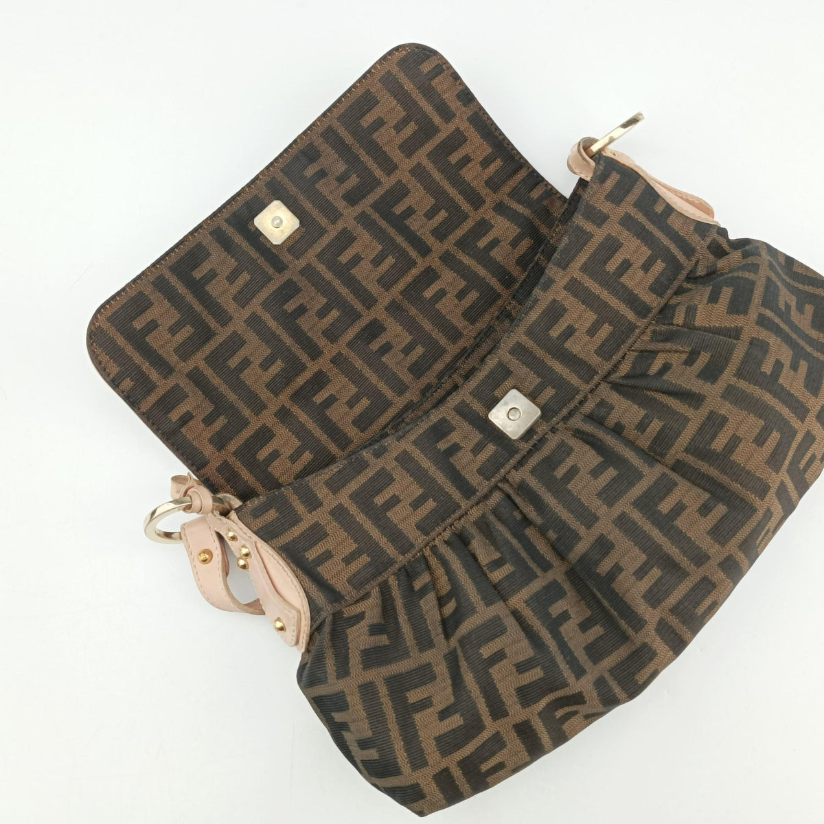 Pre-owned Fendi Tobacco Zucca Chef Brown×pink Canvas×Leather 8BR445 shoulderbag | stylenewstar
