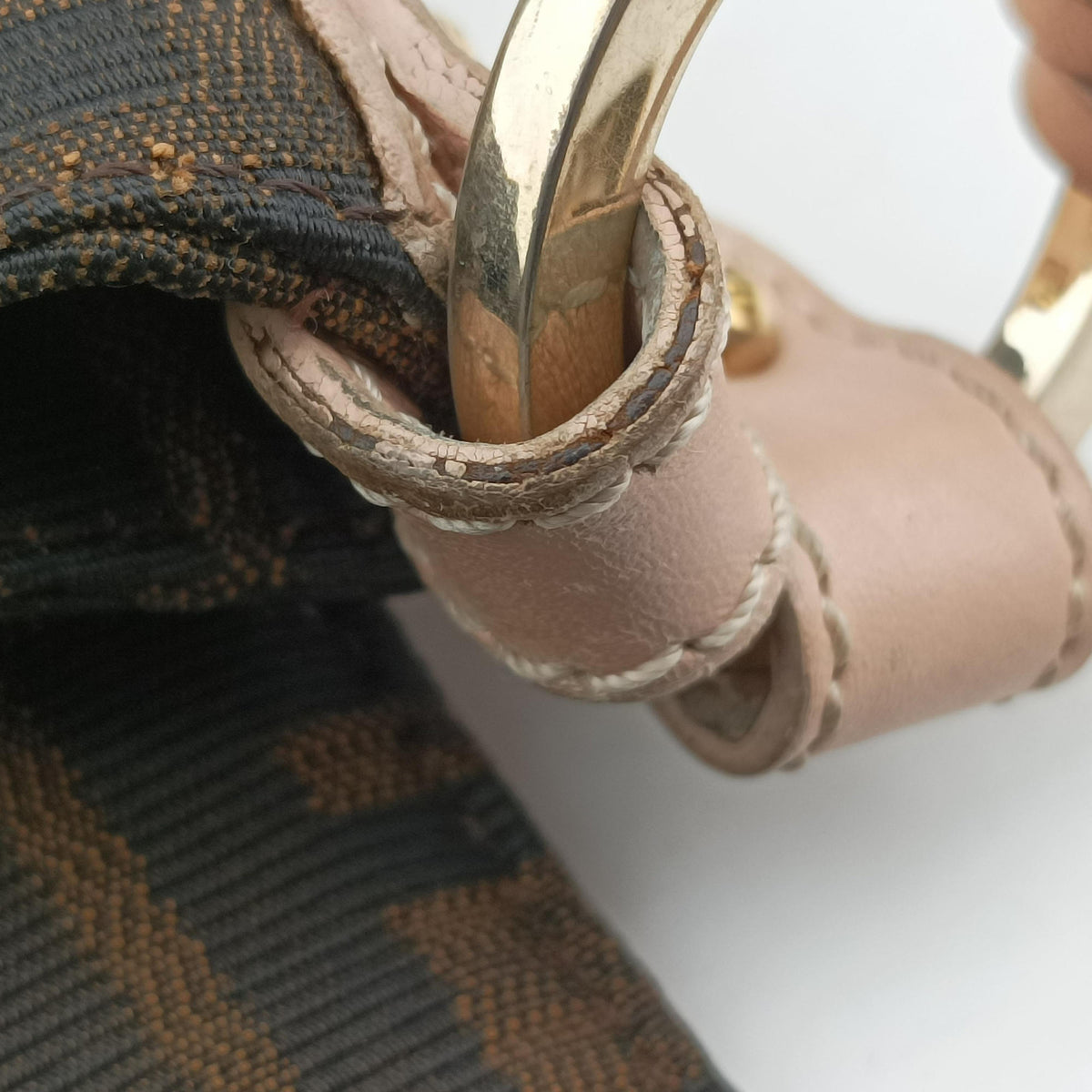 Pre-owned Fendi Tobacco Zucca Chef Brown×pink Canvas×Leather 8BR445 shoulderbag | stylenewstar