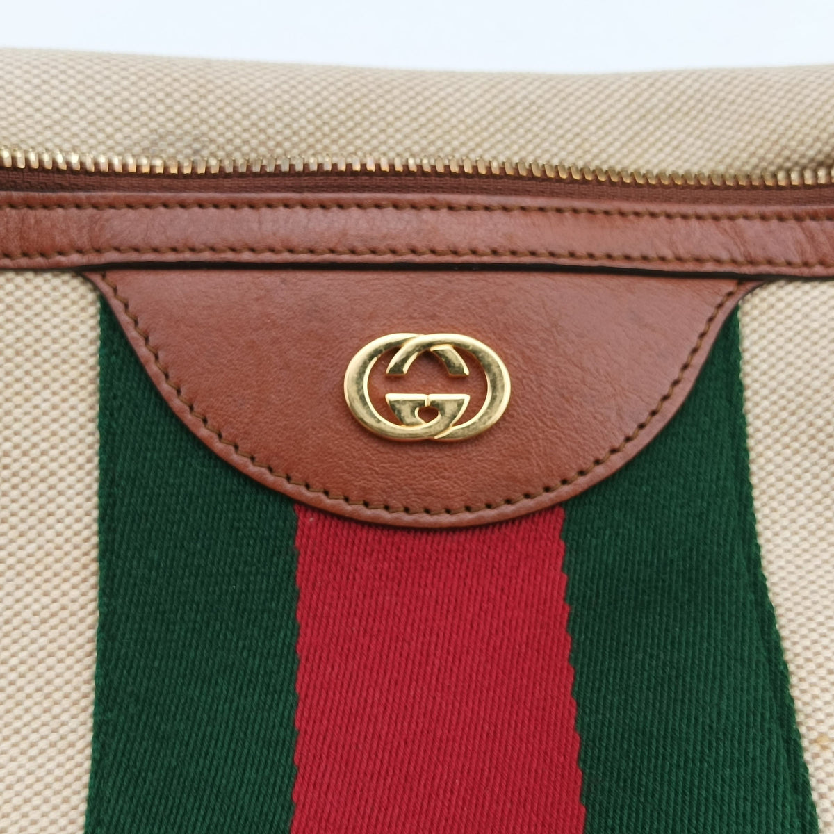 Pre-owned Gucci Sherry Vintage Beige×Brown Canvas × Leather 575082 bum bag/waist bag | stylenewstar