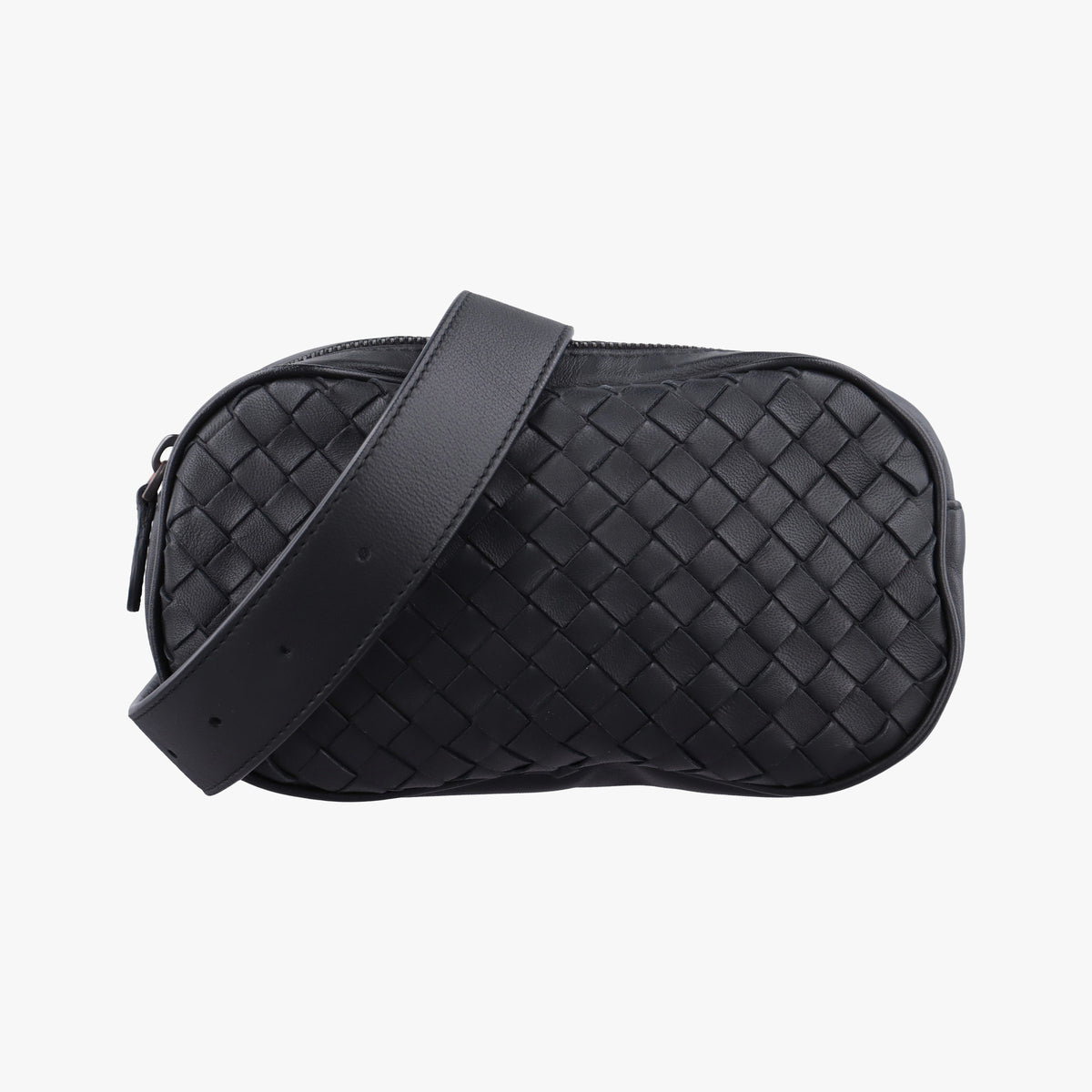 Pre-owned Bottega Veneta Intrecciato Black lambskin  bum bag/waist bag | stylenewstar