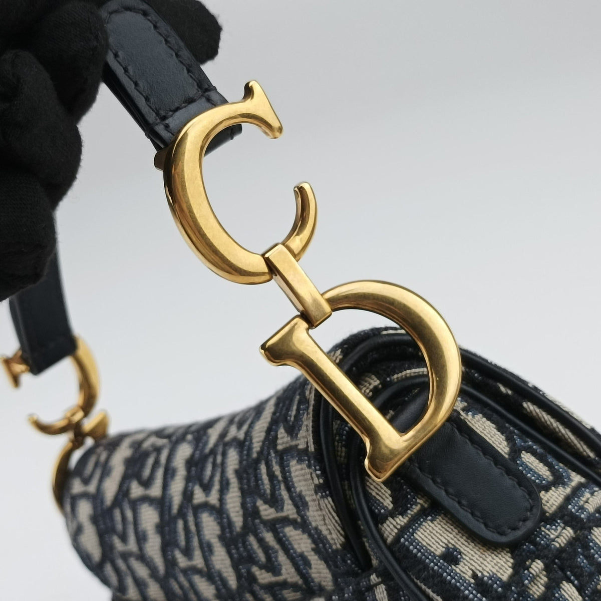 Pre-owned Christian Dior Saddle Navy Jacquard × Leather  shoulderbag | stylenewstar